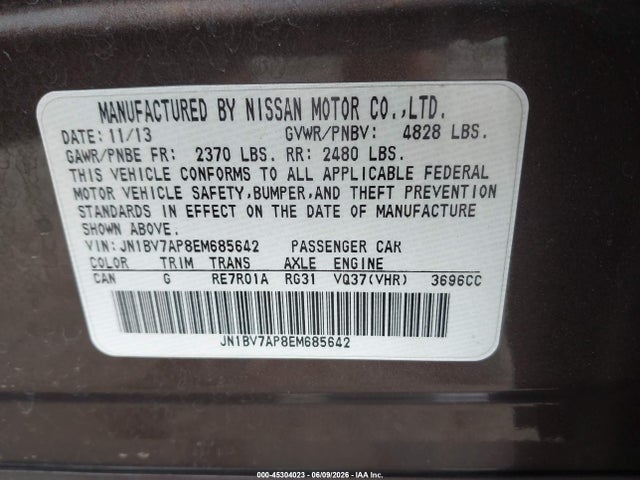 Aukcja sprzedaży 2014 Infiniti Q50 Premium, vin: JN1BV7AP8EM685642, numer aukcji: 45304023