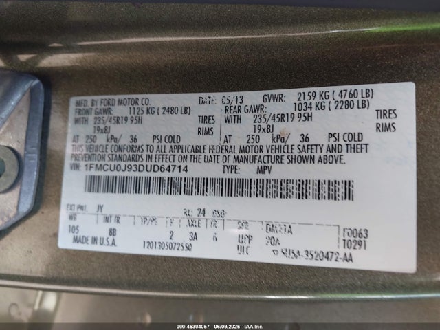 Продажа на аукционе авто 2013 Ford Escape Titanium, vin: 1FMCU0J93DUD64714, номер лота: 45304057