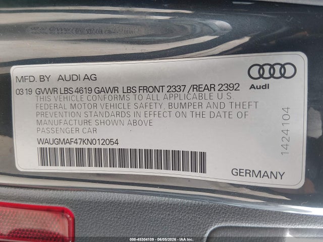 Продажа на аукционе авто 2019 Audi A4 40 Premium/40 Titanium Premium, vin: WAUGMAF47KN012054, номер лота: 45304109