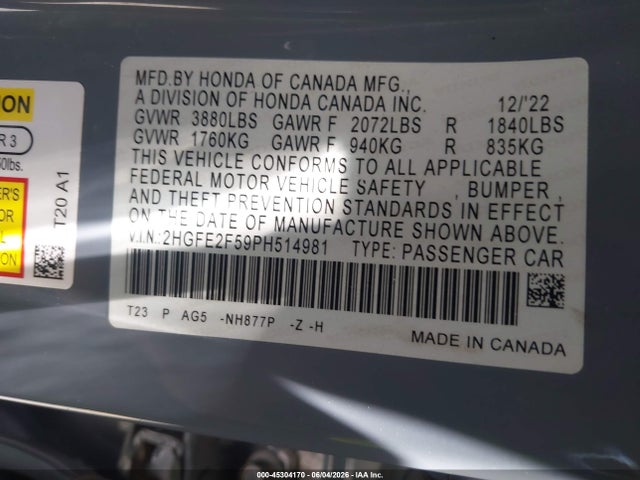Honda Civic Sport 2023 2HGFE2F59PH514981 Image 9
