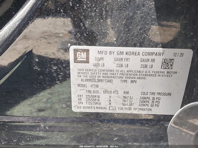 45304172 :رقم المزاد ، KL4MMGSL3MB113483 vin ، 2021 Buick Encore Gx Awd Essence مزاد بيع