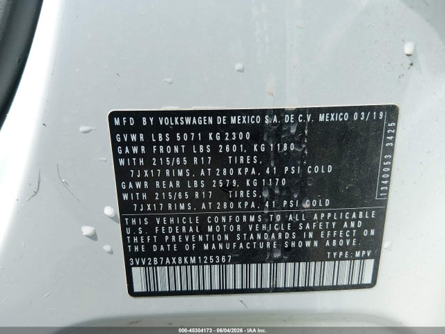 Продажа на аукционе авто 2019 Volkswagen Tiguan 2.0t Se/2.0t Sel/2.0t Sel R-line/2.0t Sel R-line Black, vin: 3VV2B7AX8KM125367, номер лота: 45304173