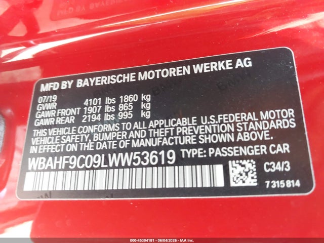 45304181 :رقم المزاد ، WBAHF9C09LWW53619 vin ، 2020 Bmw Z4 M40i مزاد بيع