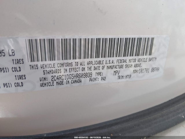 Продажа на аукционе авто 2017 Chrysler Pacifica Touring, vin: 2C4RC1DG5HR609839, номер лота: 45304183