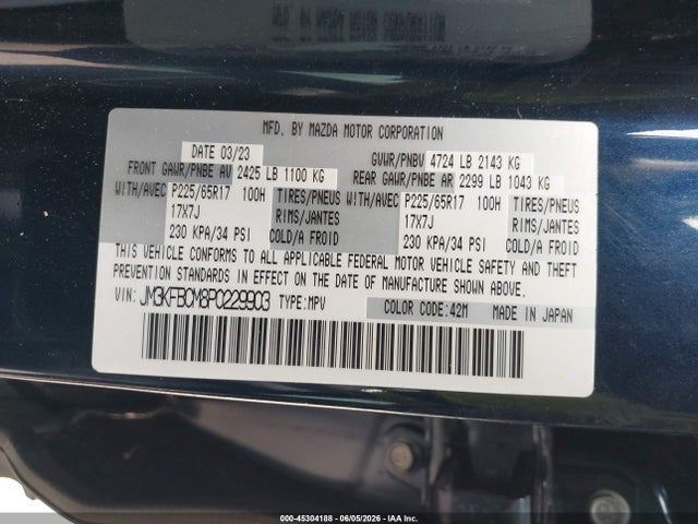Продаж на аукціоні авто 2023 Mazda Cx-5 2.5 S Preferred, vin: JM3KFBCM8P0229903, номер лоту: 45304188