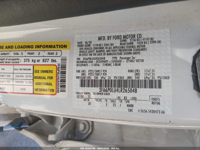 Ford Fusion Hybrid Se 2020 3FA6P0LU4LR265048 Image 9