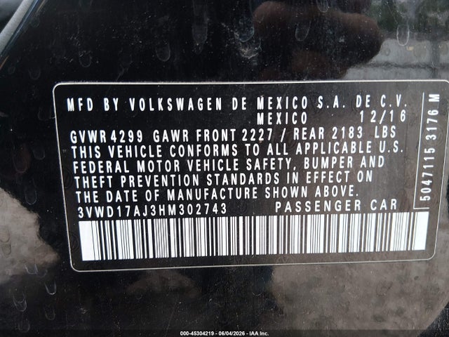 3VWD17AJ3HM302743 Volkswagen Jetta 1.8t Sport