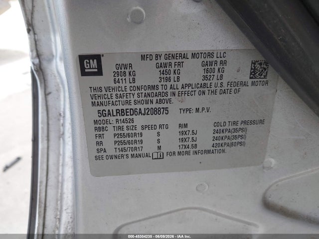 Aukcja sprzedaży 2010 Buick Enclave 1xl, vin: 5GALRBED6AJ208875, numer aukcji: 45304235
