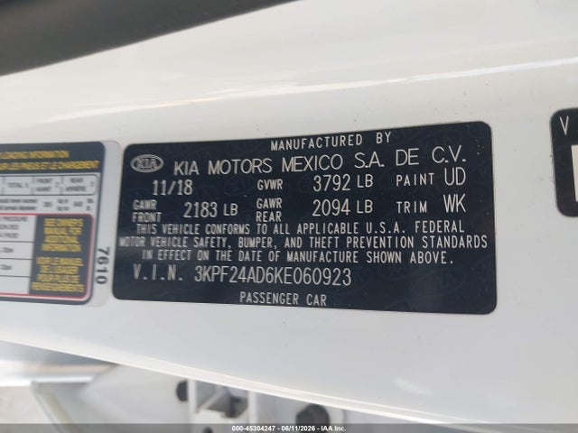 Aukcja sprzedaży 2019 Kia Forte Lxs, vin: 3KPF24AD6KE060923, numer aukcji: 45304247