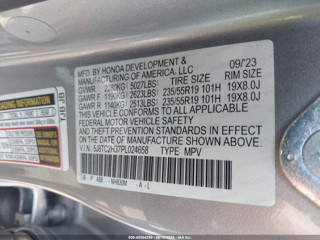 2023 Acura Rdx Standard მანქანა იყიდება აუქციონზე, vin: 5J8TC2H37PL024658, აუქციონის ნომერი: 45304250