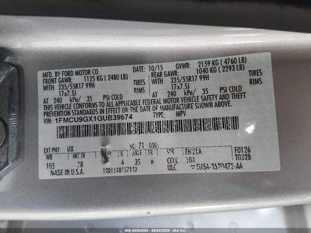 Ford ESCAPE SE 2016 1FMCU9GX1GUB39674 Image 9