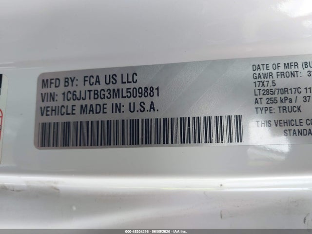 Jeep Gladiator Rubicon 4x4 2021 1C6JJTBG3ML509881 Image 9