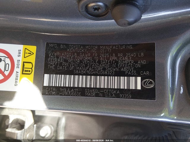 Продаж на аукціоні авто 2017 Lexus Es 350, vin: 58ABK1GG4HU068323, номер лоту: 45304310