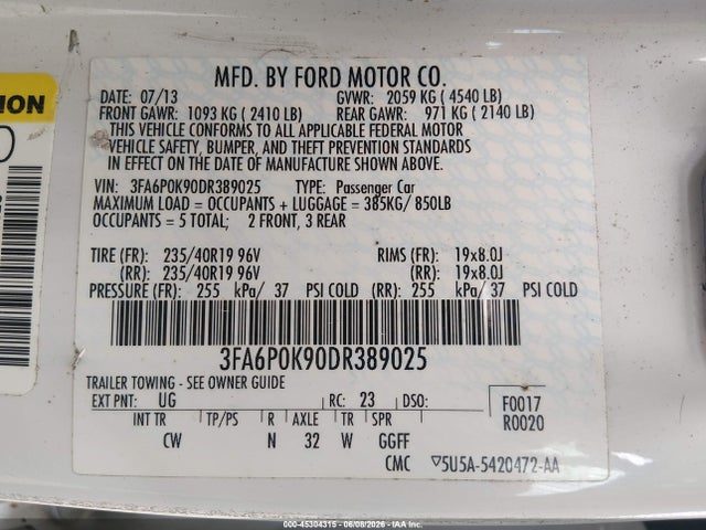 Aukcja sprzedaży 2013 Ford Fusion Titanium, vin: 3FA6P0K90DR389025, numer aukcji: 45304315