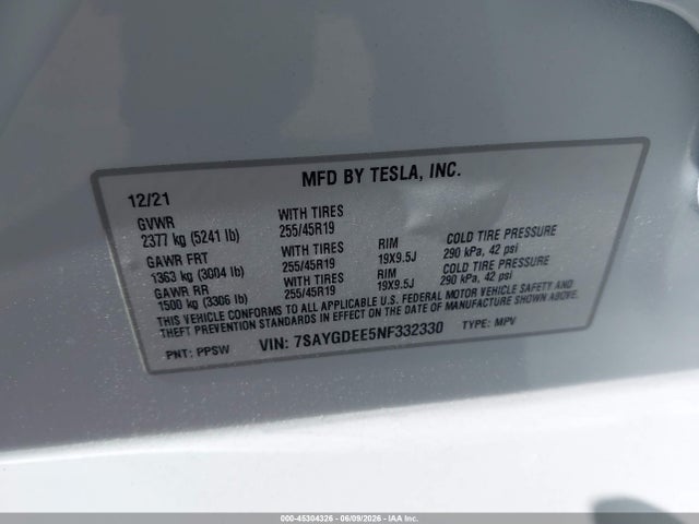 Aukcja sprzedaży 2022 Tesla Model Y Long Range Dual Motor All-wheel Drive, vin: 7SAYGDEE5NF332330, numer aukcji: 45304326