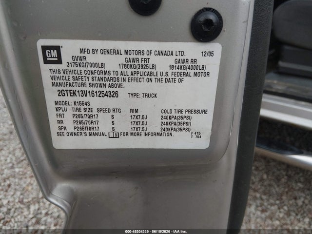 Продаж на аукціоні авто 2006 Gmc Sierra 1500 Sl, vin: 2GTEK13V161254326, номер лоту: 45304339