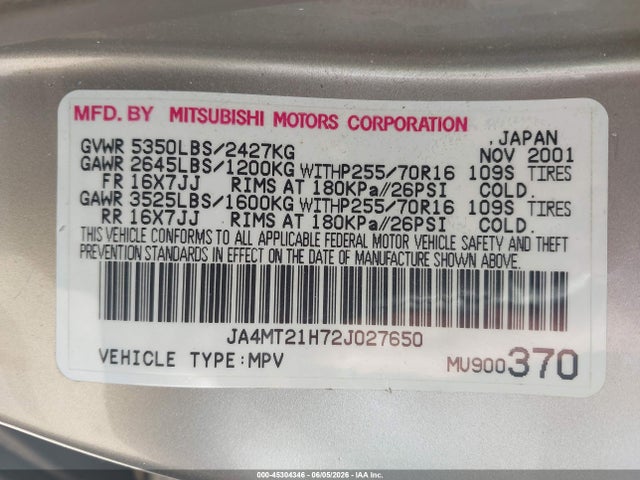 Продаж на аукціоні авто 2002 Mitsubishi Montero Sport Es/ls, vin: JA4MT21H72J027650, номер лоту: 45304346