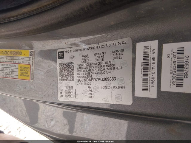 3GCNDAED7PG209883 Chevrolet Silverado 1500 4wd Long Bed Wt