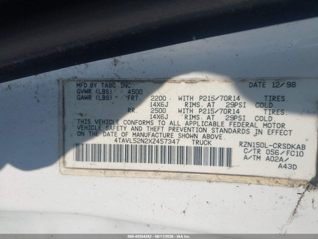 Aukcja sprzedaży 1999 Toyota Tacoma, vin: 4TAVL52N2XZ457347, numer aukcji: 45304382