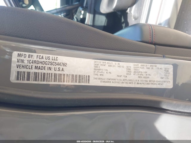 Продажа на аукционе авто 2025 Dodge Durango Gt Rwd, vin: 1C4RDHDG2SC544762, номер лота: 45304384