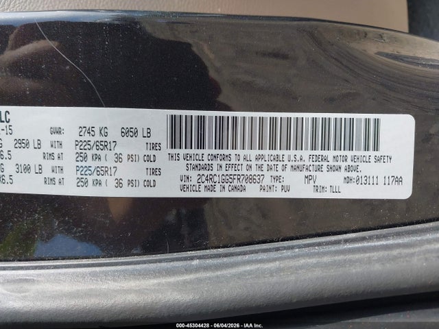 Продажа на аукционе авто 2015 Chrysler Town & Country Limited Platinum, vin: 2C4RC1GG5FR708637, номер лота: 45304428