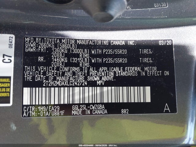Продаж на аукціоні авто 2020 Lexus Rx 350, vin: 2T2HZMDAXLC242724, номер лоту: 45304460