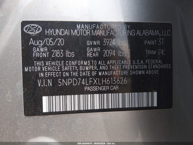 Продаж на аукціоні авто 2020 Hyundai Elantra Se, vin: 5NPD74LFXLH613626, номер лоту: 45304476