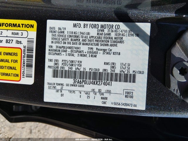 Ford Fusion Hybrid Se 2019 3FA6P0LU4KR274041 Image 9