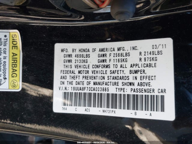 Aukcja sprzedaży 2012 Acura Tl 3.5, vin: 19UUA8F70CA003885, numer aukcji: 45304491
