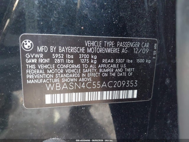 45304498 :رقم المزاد ، WBASN4C55AC209353 vin ، 2010 Bmw 550i Gran Turismo مزاد بيع