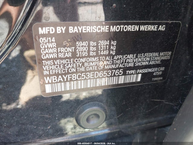 2014 Bmw Alpina B7 Xdrive მანქანა იყიდება აუქციონზე, vin: WBAYF8C53ED653765, აუქციონის ნომერი: 45304517