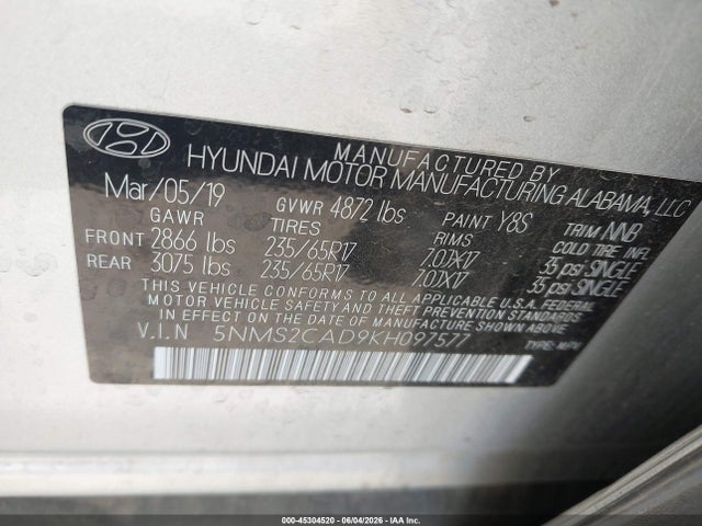 Hyundai Santa Fe Se 2019 5NMS2CAD9KH097577 Image 9
