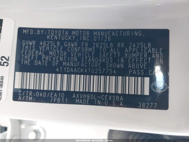 Toyota CAMRY SE 2026 4T1DAACK4TU257754 Image 9