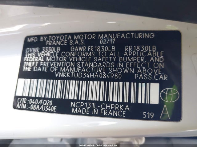 VNKKTUD34HA084980 Toyota YARIS L