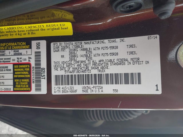 Продаж на аукціоні авто 2014 Toyota Tundra 1794 5.7l V8, vin: 5TFAW5F18EX405733, номер лоту: 45304578