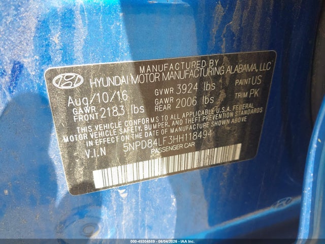 2017 Hyundai Elantra Se მანქანა იყიდება აუქციონზე, vin: 5NPD84LF3HH118494, აუქციონის ნომერი: 45304589