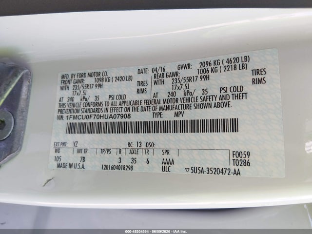 Ford ESCAPE S 2017 1FMCU0F70HUA07908 Image 9