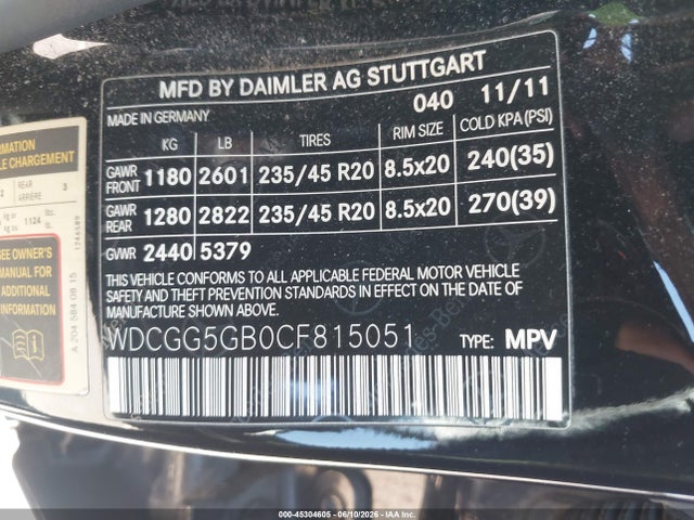 Aukcja sprzedaży 2012 Mercedes-benz Glk 350, vin: WDCGG5GB0CF815051, numer aukcji: 45304605