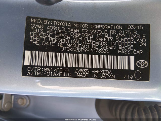 Toyota PRIUS PLUG-IN 2015 JTDKN3DP9F3073636 Image 9