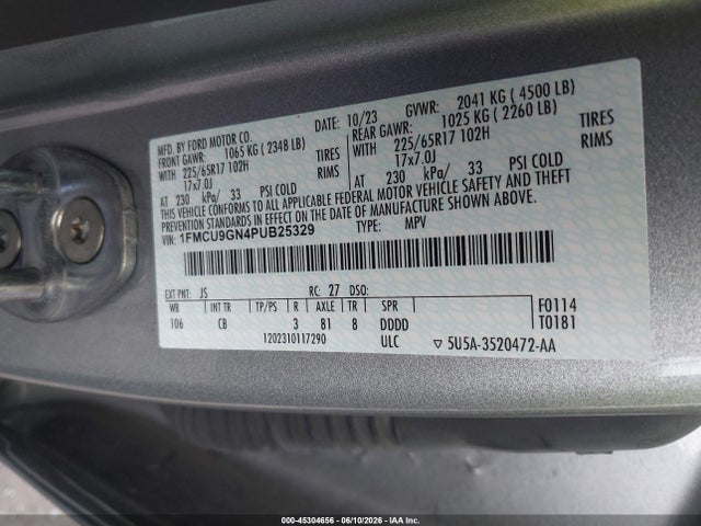 Aukcja sprzedaży 2023 Ford Escape Active, vin: 1FMCU9GN4PUB25329, numer aukcji: 45304656
