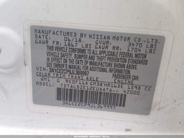 Aukcja sprzedaży 2018 Nissan Versa Note Sv, vin: 3N1CE2CP9JL369997, numer aukcji: 45304659
