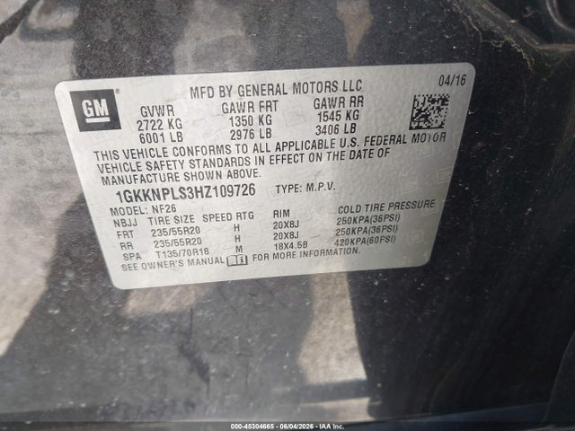 Продаж на аукціоні авто 2017 Gmc Acadia Denali, vin: 1GKKNPLS3HZ109726, номер лоту: 45304665