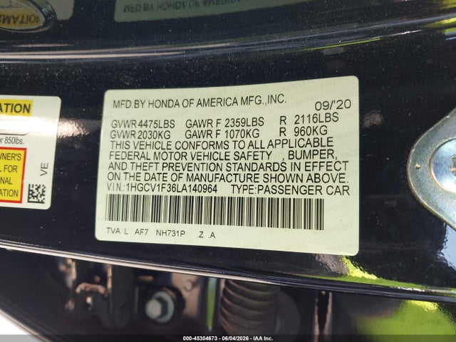 1HGCV1F36LA140964 Honda Accord Sport