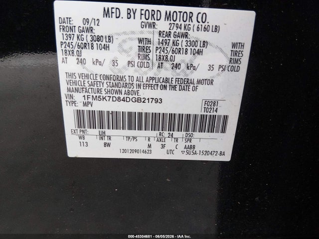 Aukcja sprzedaży 2013 Ford Explorer Xlt, vin: 1FM5K7D84DGB21793, numer aukcji: 45304681