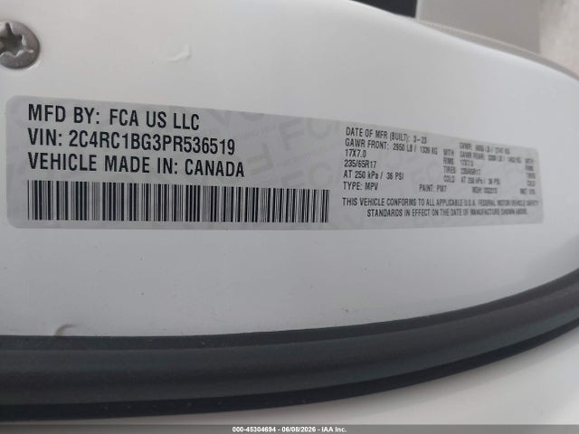 45304694 :رقم المزاد ، 2C4RC1BG3PR536519 vin ، 2023 Chrysler Pacifica Touring L مزاد بيع