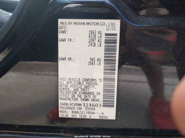 1N4BL4CV0NN314603 Nissan Altima Sr Fwd