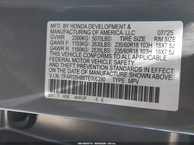7FARS5H88TE006390 Honda Cr-v Hybrid 2wd Sport-l