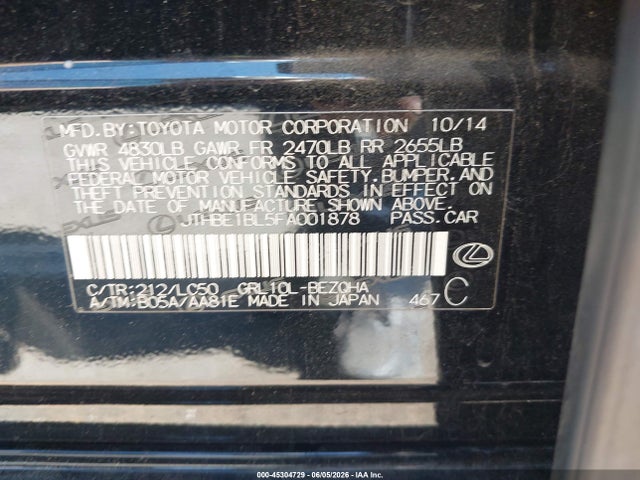 Aukcja sprzedaży 2015 Lexus Gs 350, vin: JTHBE1BL5FA001878, numer aukcji: 45304729