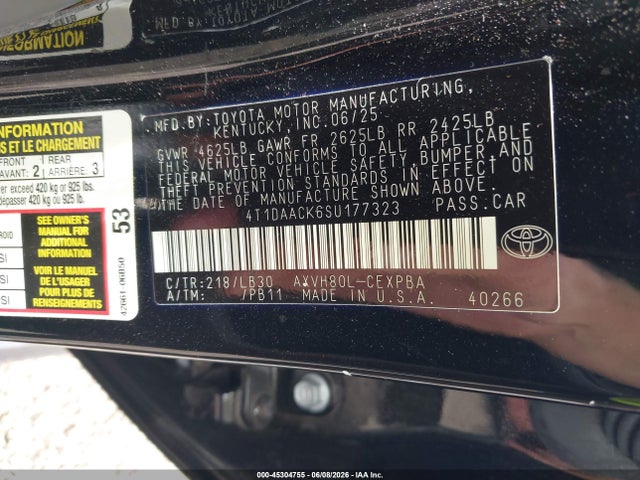 2025 Toyota Camry Xse მანქანა იყიდება აუქციონზე, vin: 4T1DAACK6SU177323, აუქციონის ნომერი: 45304755