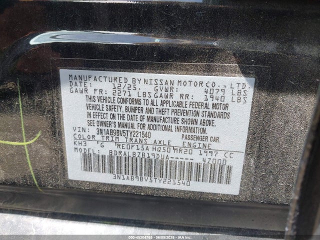 3N1AB9BV5TY221540 Nissan SENTRA S
